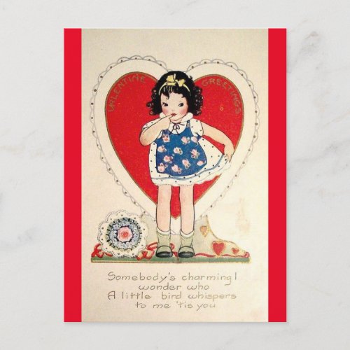 Adorable Little Girl Vintage Valentine Postcard