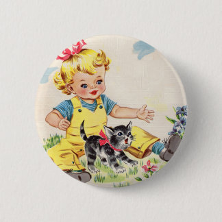adorable little girl with adorable little kitten button