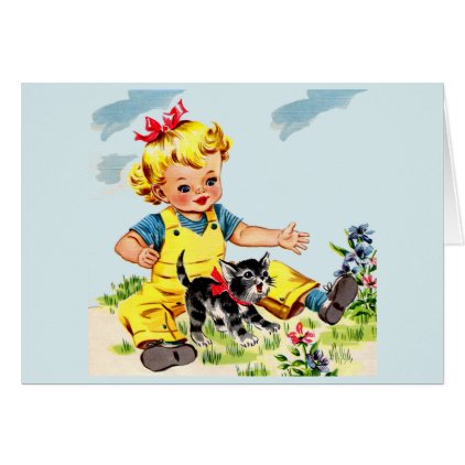 adorable little girl with adorable little kitten card