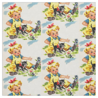 adorable little girl with adorable little kitten fabric