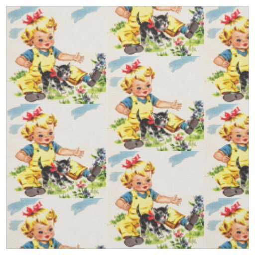 adorable little girl with adorable little kitten fabric