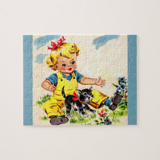 adorable little girl with adorable little kitten jigsaw puzzle