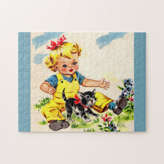 adorable little girl with adorable little kitten jigsaw puzzle