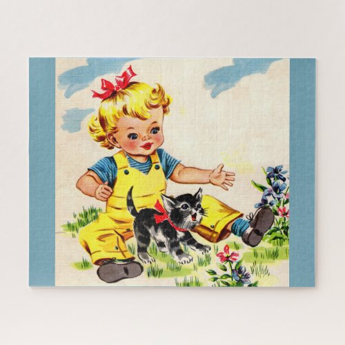 adorable little girl with adorable little kitten jigsaw puzzle