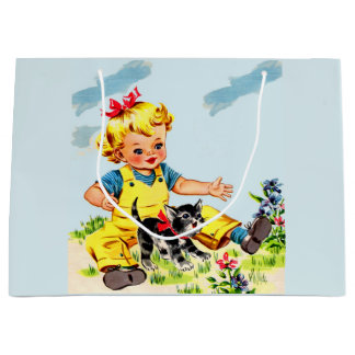 adorable little girl with adorable little kitten large gift bag