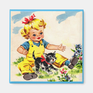 adorable little girl with adorable little kitten magnet