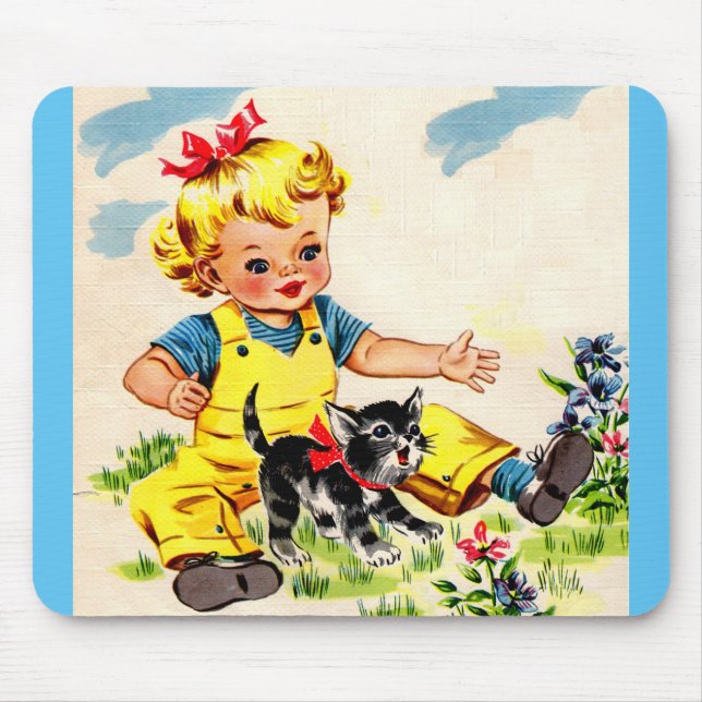 adorable little girl with adorable little kitten mouse pad (Front)