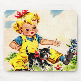 adorable little girl with adorable little kitten mouse pad