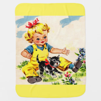 adorable little girl with adorable little kitten stroller blanket