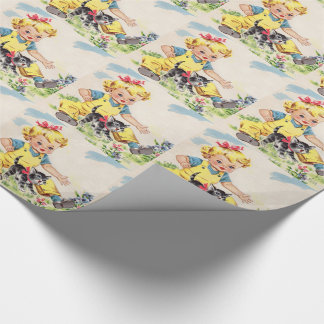 adorable little girl with adorable little kitten wrapping paper