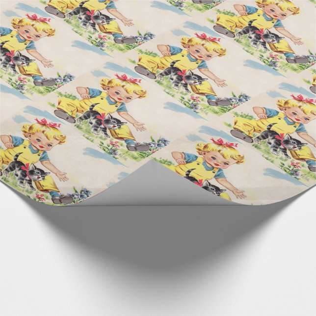 adorable little girl with adorable little kitten wrapping paper (Corner)