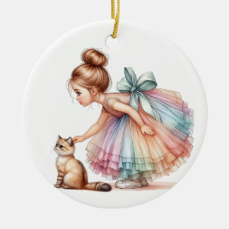 ADORABLE LITTLE GIRL WITH HER KITTEN CERAMIC ORNAMENT