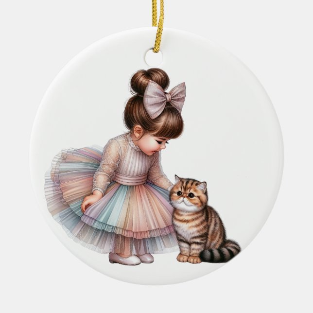 ADORABLE LITTLE GIRL WITH HER KITTEN CERAMIC ORNAMENT (Front)
