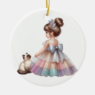ADORABLE LITTLE GIRL WITH HER KITTEN CERAMIC ORNAMENT