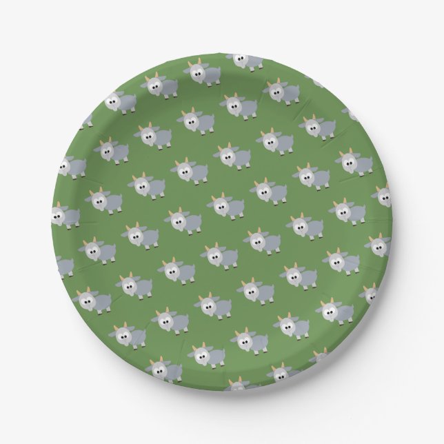 Adorable Little Gray Goat Pattern Paper Plates (Front)