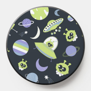 Adorable Little Green Guys Alien Spaceship  PopSocket