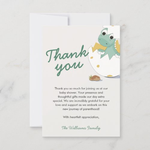 Adorable Little Green Hatching Baby Dinosaur Egg Thank You Card