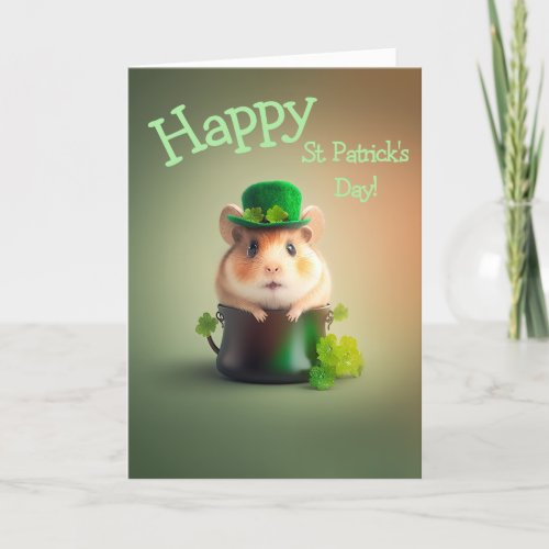 Adorable Little Happy Hamster St Patricks Day Holiday Card