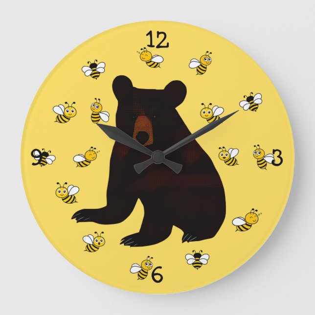 Adorable Little Honey Bee Bear Large Clock (Front)