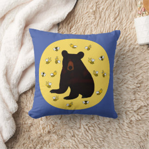 Adorable Little Honey Bee Bear Throw Pillow