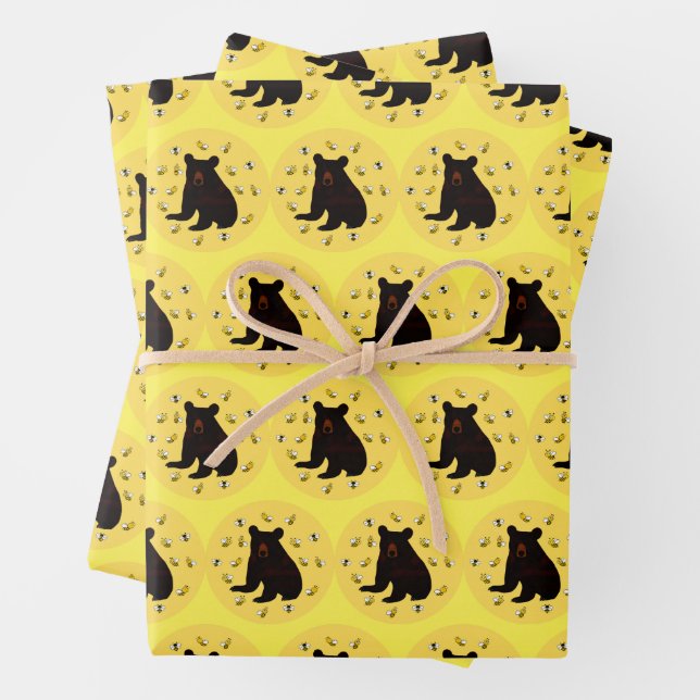 Adorable Little Honey Bee Bear Wrapping Paper Sheets (In situ)