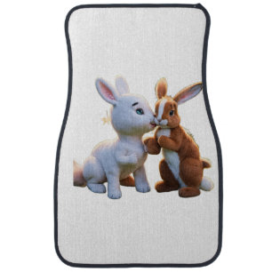 Adorable Little Horse Gently Nibbling a Cute Rabbi Car Floor Mat
