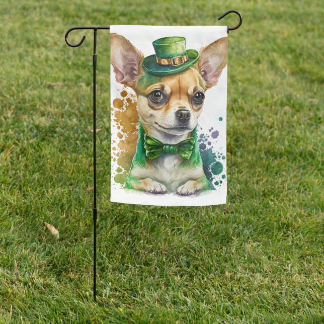 ADORABLE LITTLE IRISH CHIHUAHUA DOG GARDEN FLAG (In SItu)