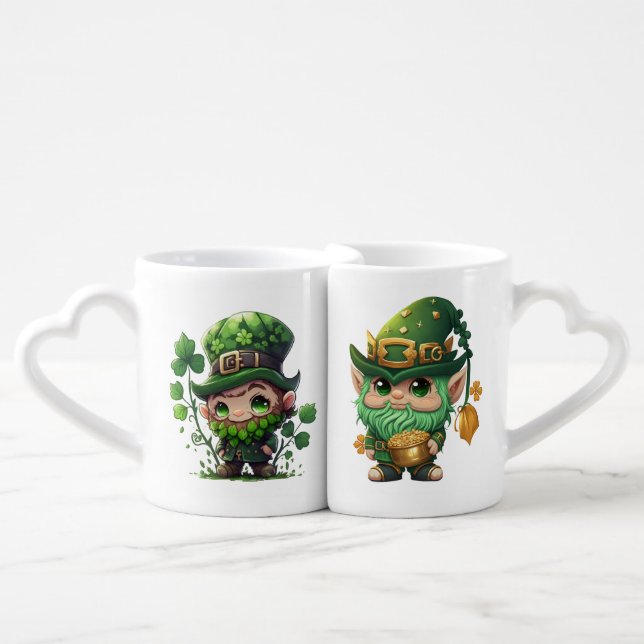 ADORABLE LITTLE IRISH LEPRECHAUNS  COFFEE MUG SET (Front Nesting)