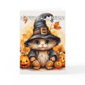 Adorable Little Kitten Cat Witch | Happy Halloween Card