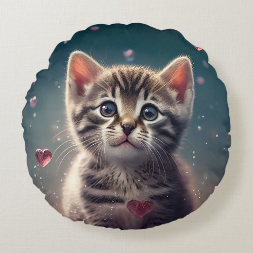 Adorable Little Kitten Love Round Pillow
