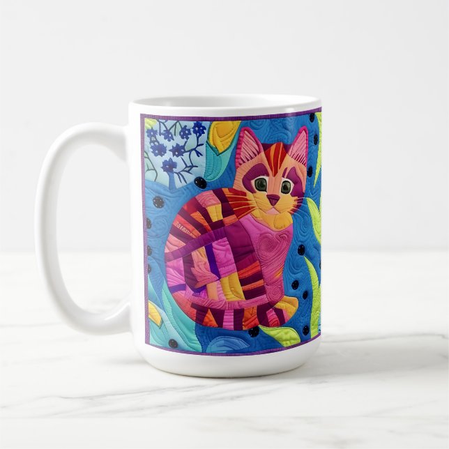 Adorable Little Kitten Quilt Like Design Coffee Mug (Left)