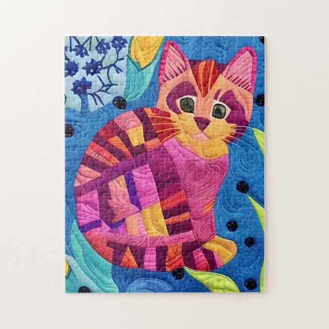 Adorable Little Kitten Quilt Like Design Jigsaw Puzzle (Vertical)