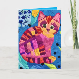 Adorable Little Kitten Quilt Like Design Letterpress Thank You Card