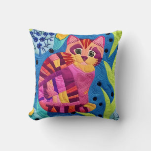 Adorable Little Kitten Quilt Like Design Throw Pillow