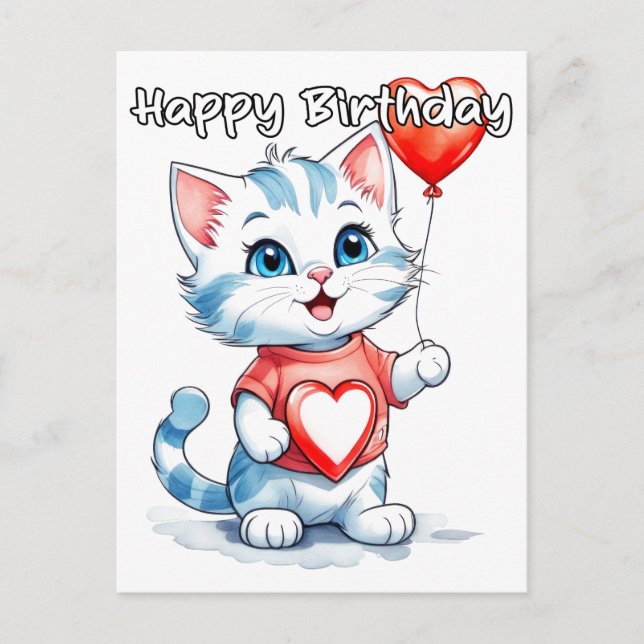 Adorable Little Kitty Cat Happy Birthday Postcard (Front)