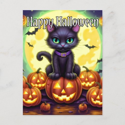 Adorable Little Kitty Cat  Happy Halloween Postcard