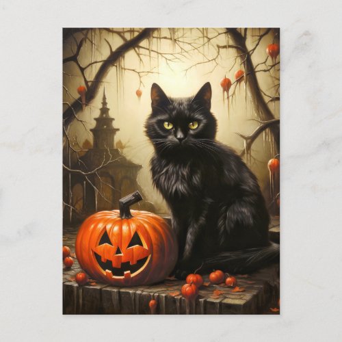 Adorable Little Kitty Cat Witch  Happy Halloween Postcard