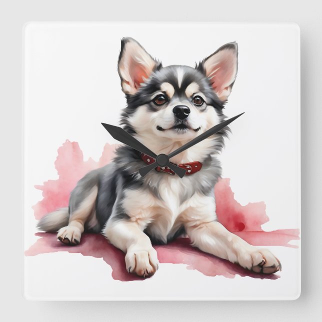 ADORABLE LITTLE KLEE KAI PUPPY DOG SQUARE WALL CLOCK (Front)