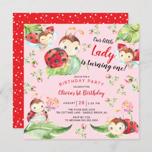 Adorable Little Lady Ladybug 1st Birthday Invitati Invitation