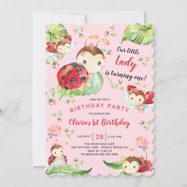 Adorable Little Lady Ladybug 1st Birthday Invitation (Front)