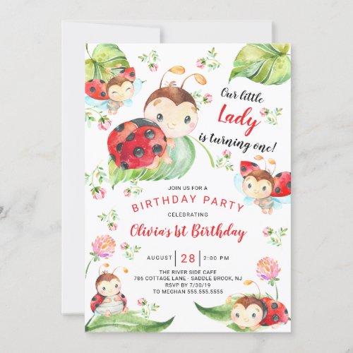 Adorable Little Lady Ladybug 1st Birthday Invitation