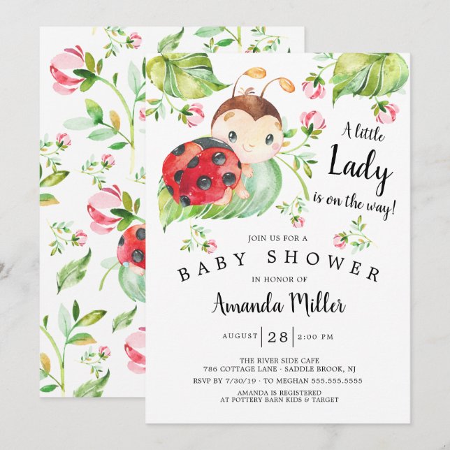 Adorable Little Lady Ladybug Baby Shower Invitation (Front/Back)