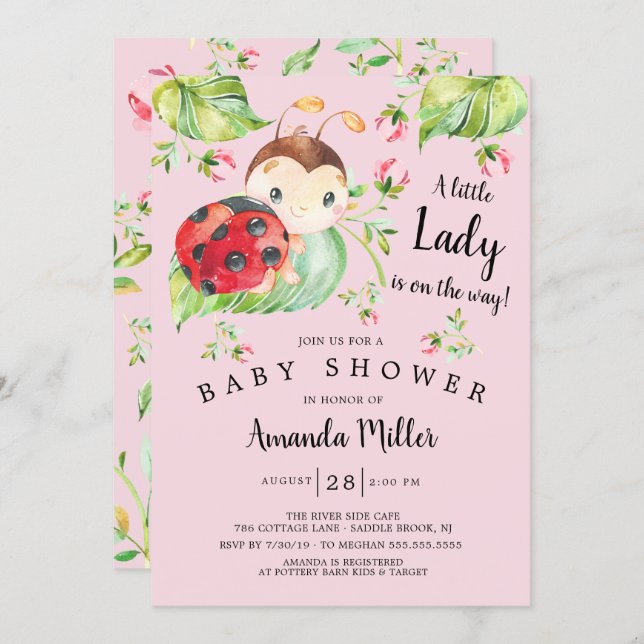 Adorable Little Lady Ladybug Baby Shower Invitation (Front/Back)