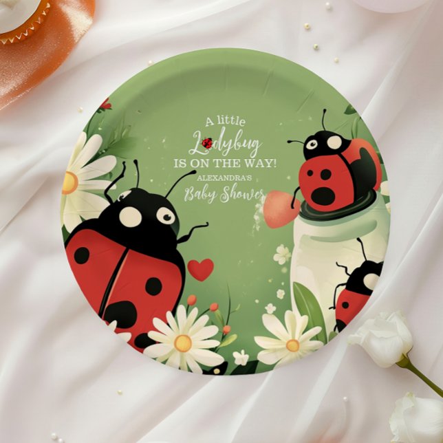 Adorable Little Ladybug Girl Baby Shower Paper Plates (Creator Uploaded)