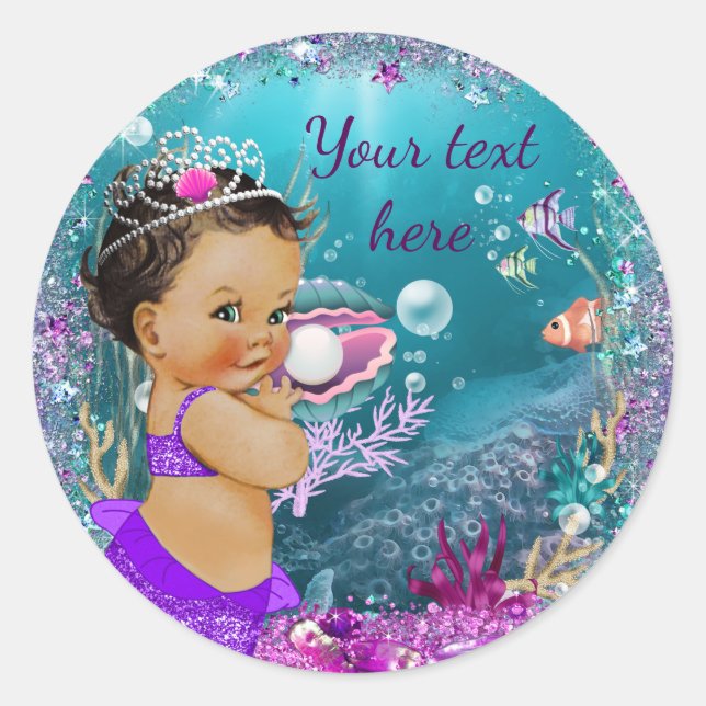 Adorable Little Mermaid Baby Shower Stickers (Front)