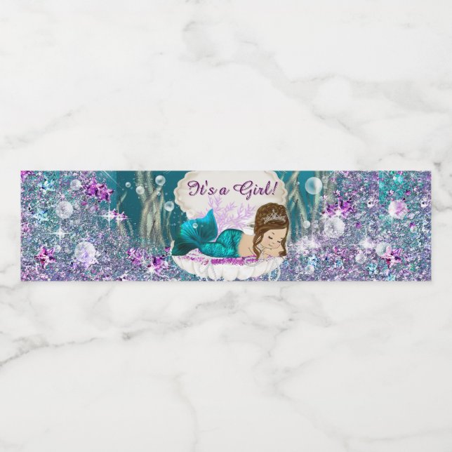 Adorable Little Mermaid Water Bottle Labels (Single Label)