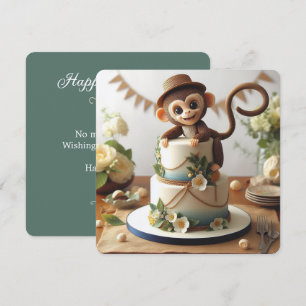 ADORABLE LITTLE MONKEY WITH HAT KIDS BIRTHDAY CAKE CARD