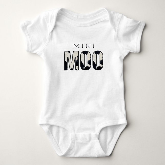 Adorable Little MOO Black and White Cow Print Baby Bodysuit (Front)