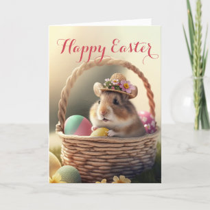Adorable Little Mouse in an Easter Hat Holiday Card
