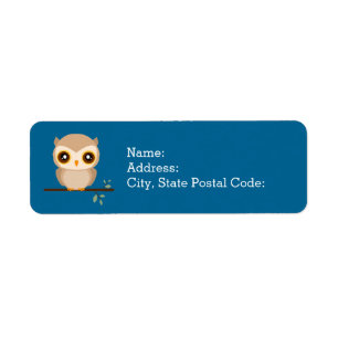 Adorable little owl on tree branch label